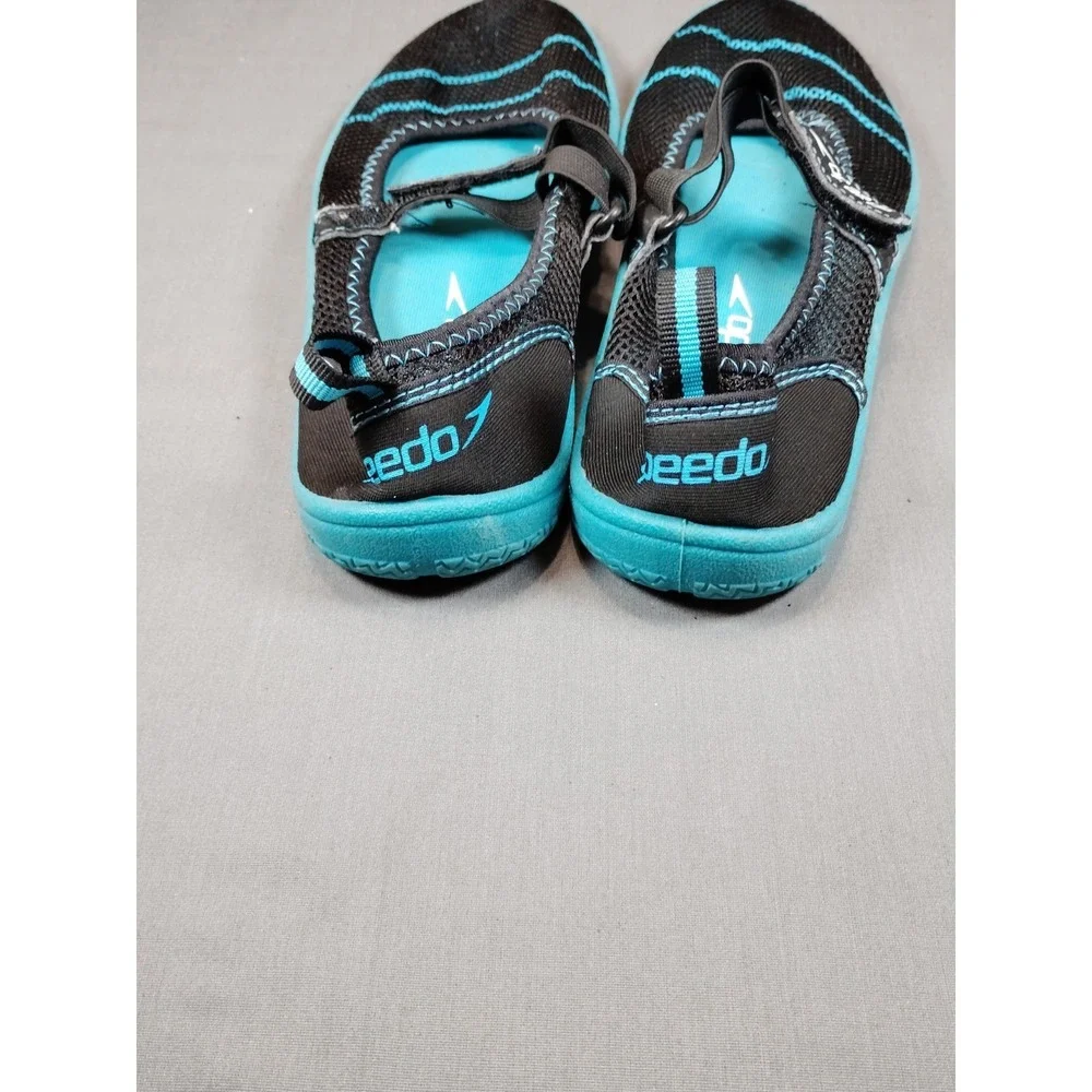 Speedo Water Shoes Black Teal Mesh Slip-On Adjustable Strap‎ Women 8 Anti Slip